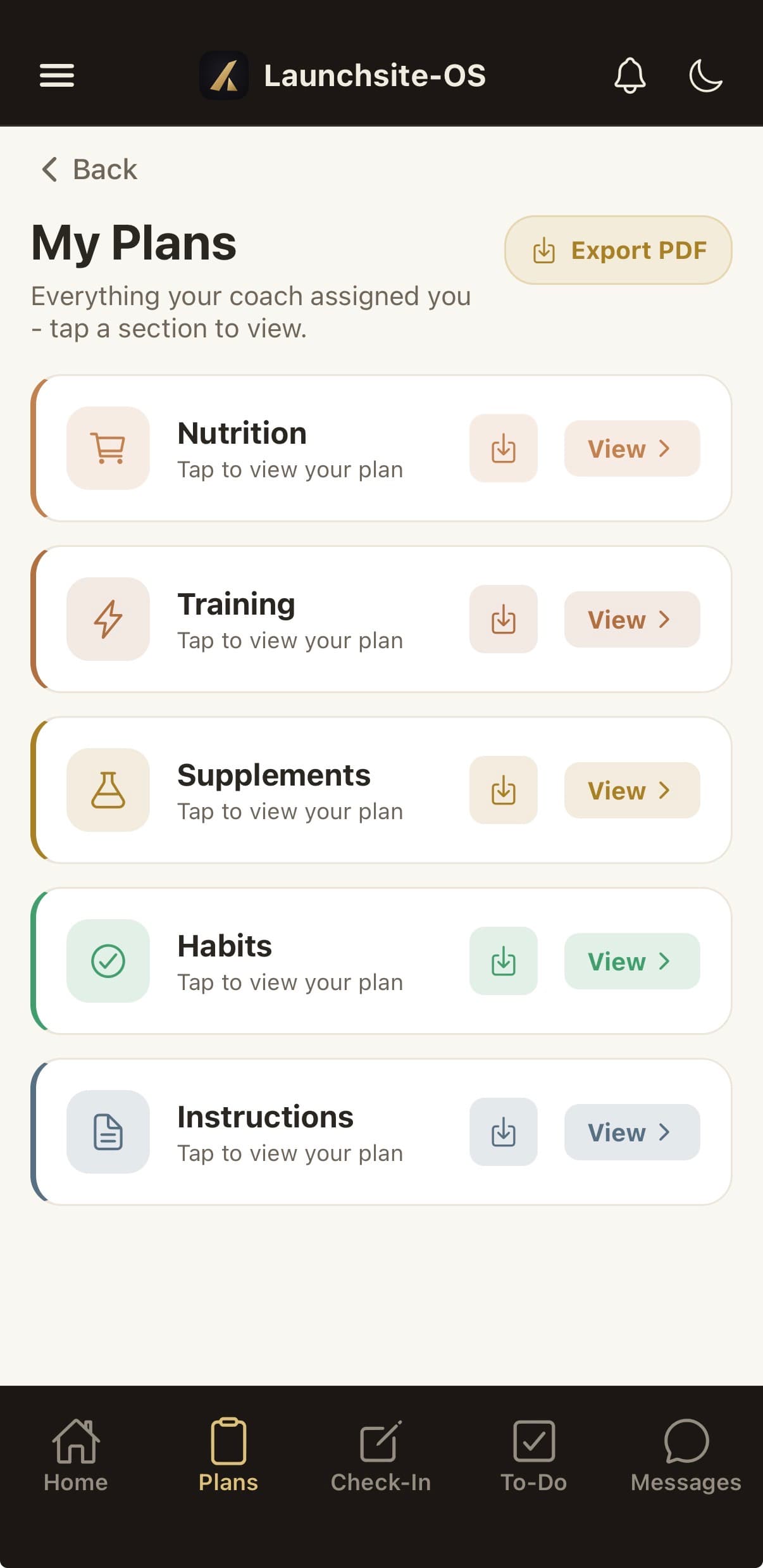 Client plans in LaunchSite OS